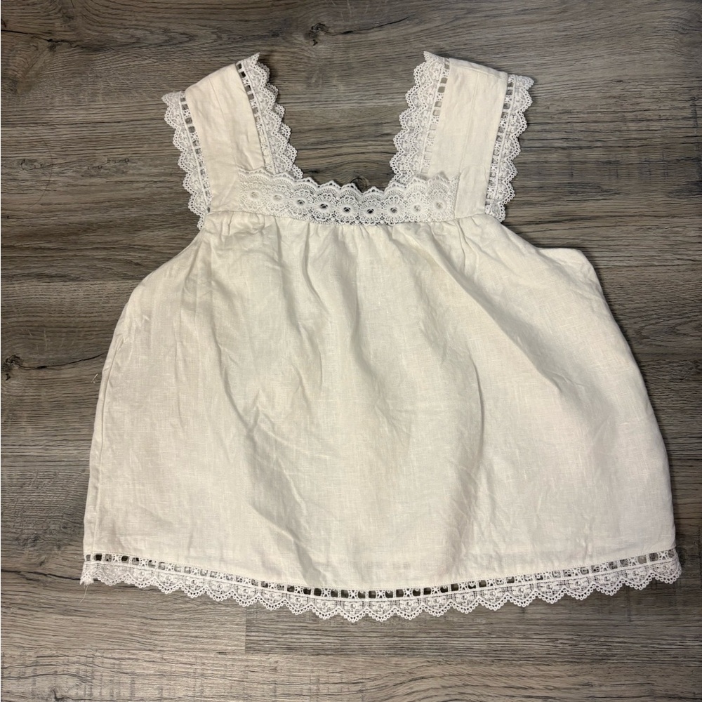 Reformation White Lace-Trim Square Neck Tank